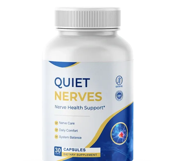 Quiet Nerves bottle of 30 capsules labeled Nerve Health Support