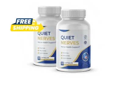 Two Quiet Nerves bottles with a Free shipping ribbon